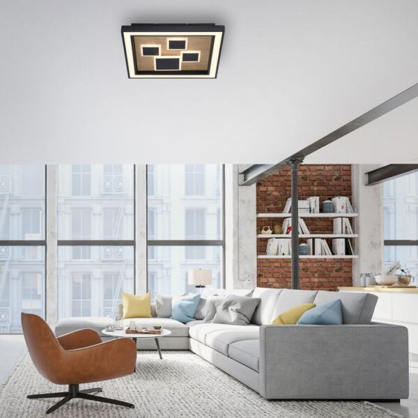 LED Deckenleuchte Holz Schwarz Serienschalter L:48 cm