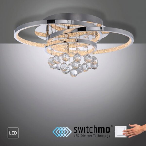 LED Deckenlampe mit Kristallanhänger in Chrom warmweiß