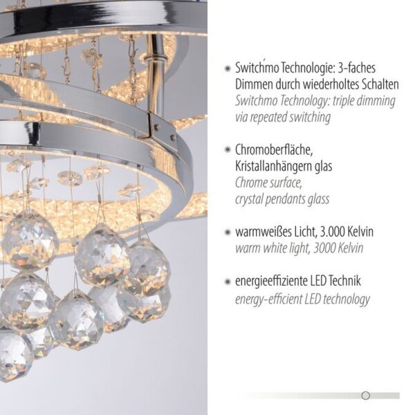 LED Deckenlampe mit Kristallanhänger in Chrom warmweiß