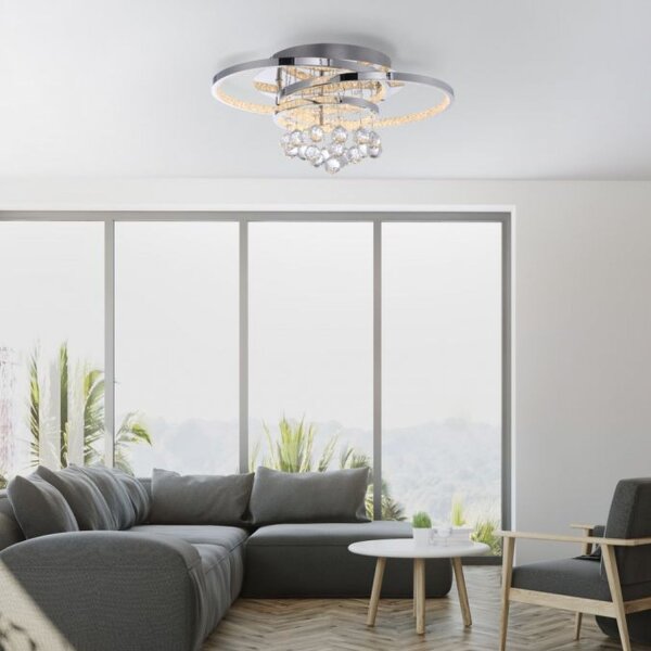 LED Deckenlampe mit Kristallanhänger in Chrom warmweiß