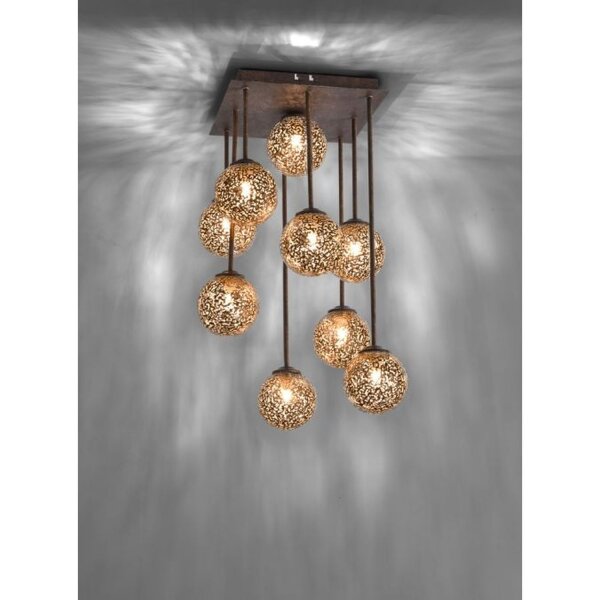 Rustikale Deckenlampe Metall G9 9-flammig Kugeln Gold