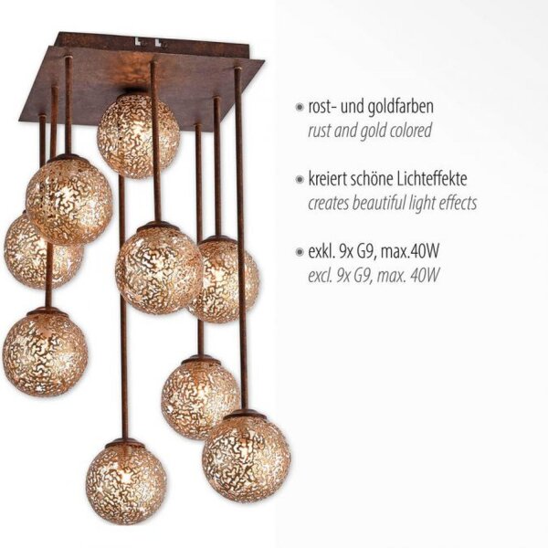 Rustikale Deckenlampe Metall G9 9-flammig Kugeln Gold
