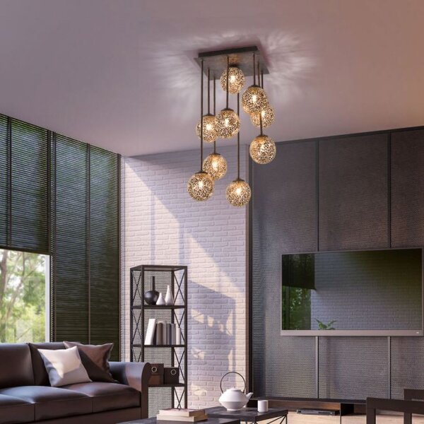 Rustikale Deckenlampe Metall G9 9-flammig Kugeln Gold
