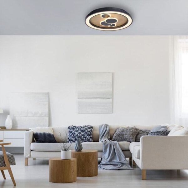 Lampe de plafonnier LED ronde bois noir interrupteur série 3000 K
