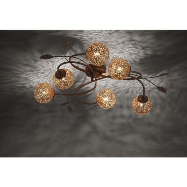 Landhaus Deckenlampe G9 L:68 cm Kugeln Gold Floral