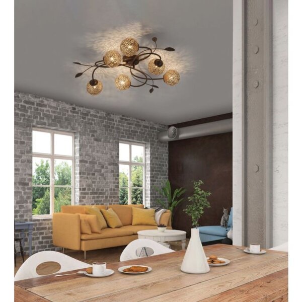 Landhaus Deckenlampe G9 L:68 cm Kugeln Gold Floral