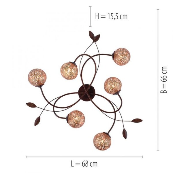 Landhaus Deckenlampe G9 L:68 cm Kugeln Gold Floral