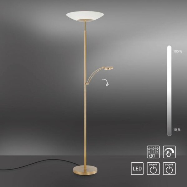 LED Stehleuchte mit Lesearm Messing Glas 181 cm 3900 lm