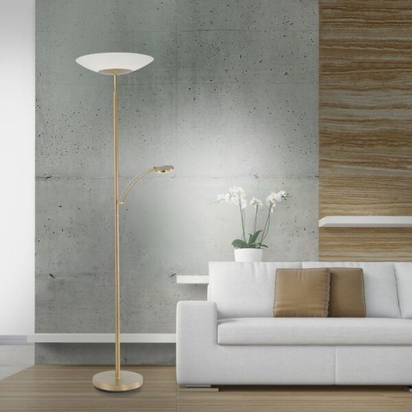 LED Stehleuchte mit Lesearm Messing Glas 181 cm 3900 lm
