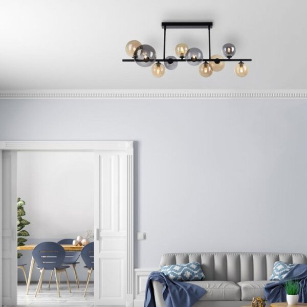 Lampe de plafonnier boules gris fumée ambre verre 85 cm G9