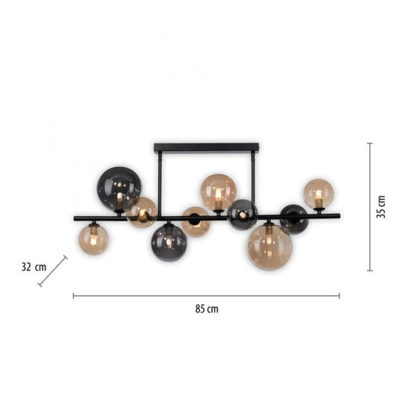 Lampe de plafonnier boules gris fumée ambre verre 85 cm G9