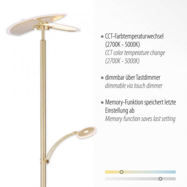 Lampadaire LED lampe de lecture en laiton verre 200 cm dimmable