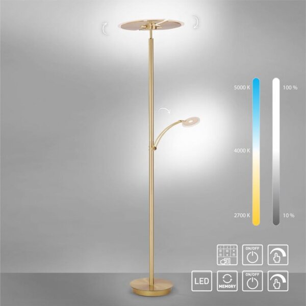 Lampadaire LED lampe de lecture en laiton verre 200 cm dimmable