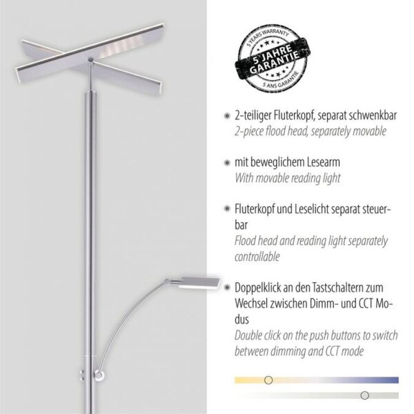 Lampadaire LED à intensité variable en acier verre 199 cm