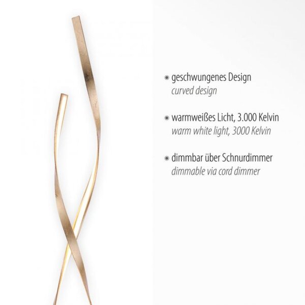 Lampadaire LED à intensité variable en feuille dor 140 cm 3000 K 26 W