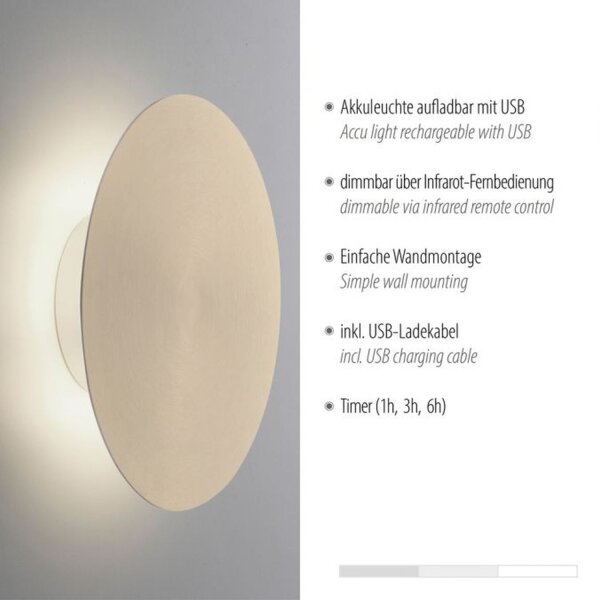 Applique murale LED rechargeable à intensité variable Télécommande en laiton