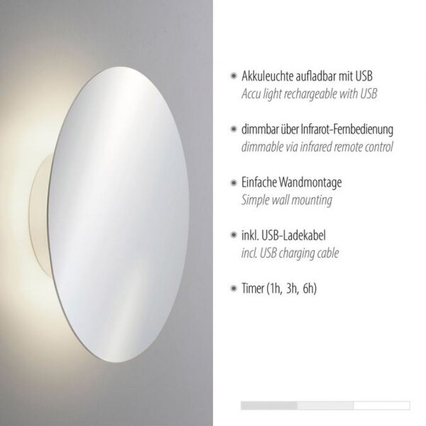 LED Akku Wandlampe dimmbar Fernbedienung 1 W in Chrom