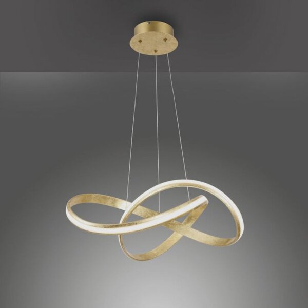 Geschwungene LED Pendelleuchte in Gold 30 W dimmbar