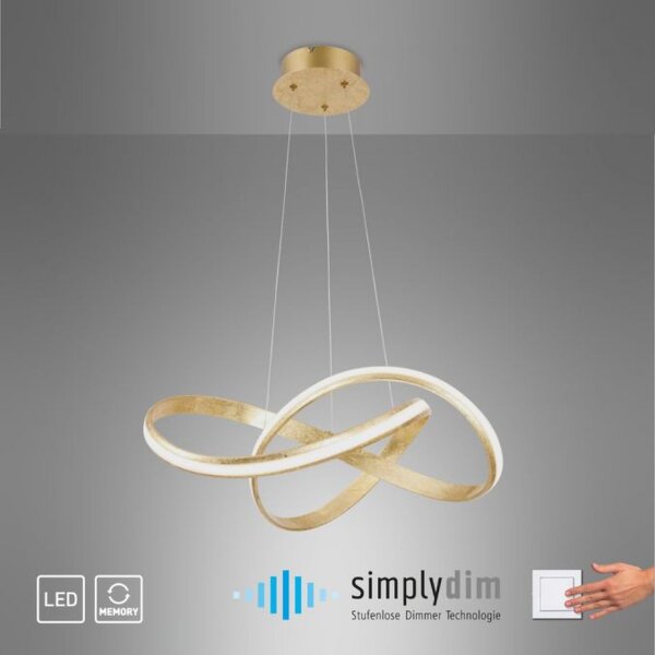 Geschwungene LED Pendelleuchte in Gold 30 W dimmbar