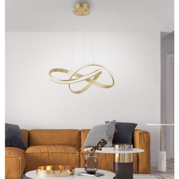 Geschwungene LED Pendelleuchte in Gold 30 W dimmbar
