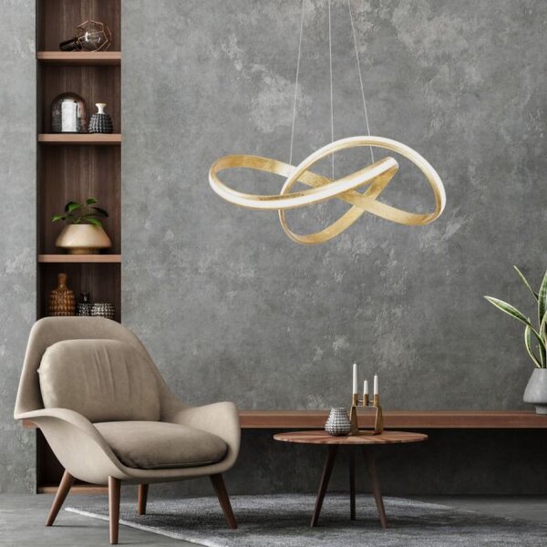 Geschwungene LED Pendelleuchte in Gold 30 W dimmbar