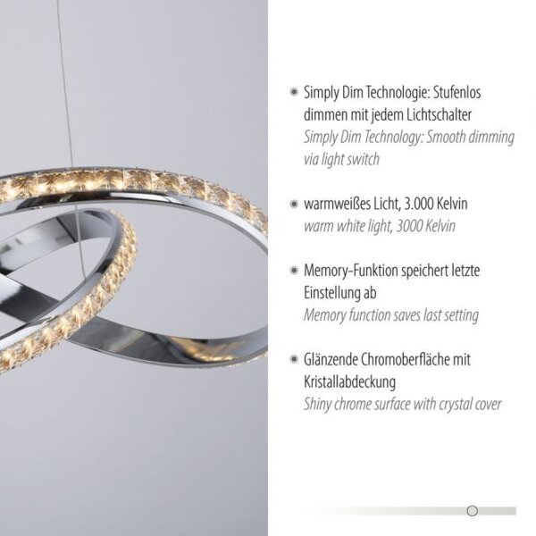 LED Hängelampe in Chrom dimmbar 30 W L:57 cm elegant