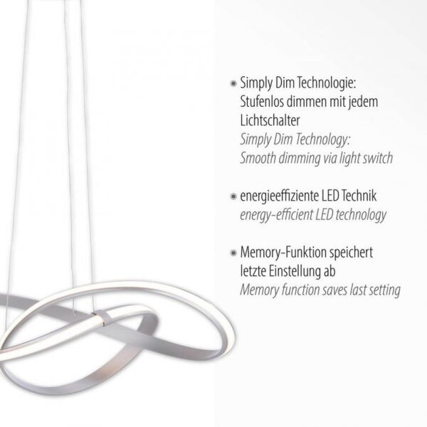 Geschwungene LED Pendelleuchte in Stahl 3000 K dimmbar