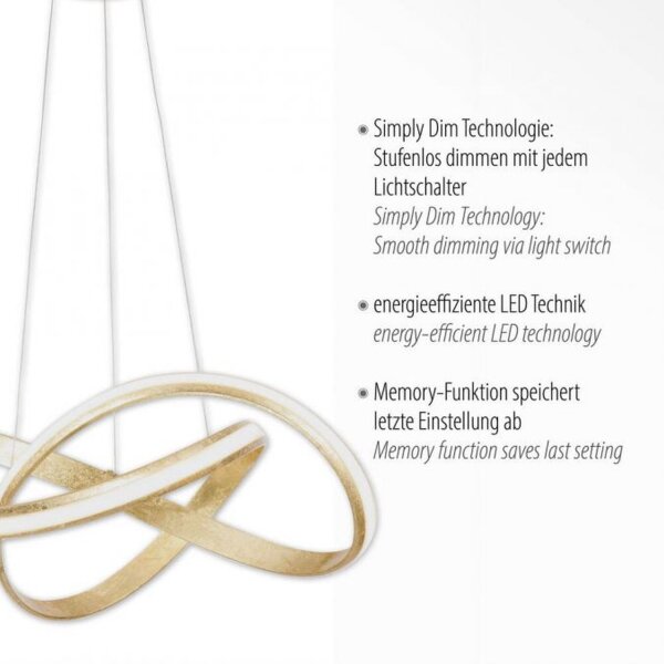 Geschwungene LED Pendelleuchte in Stahl 3000 K dimmbar