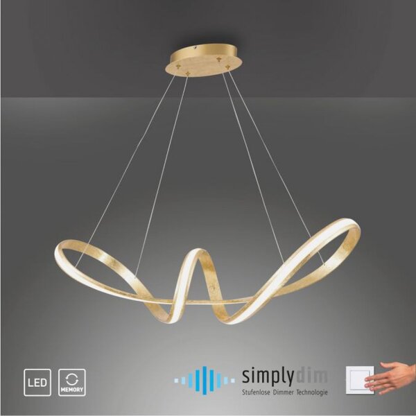 Geschwungene LED Pendelleuchte in Gold L:91 cm dimmbar