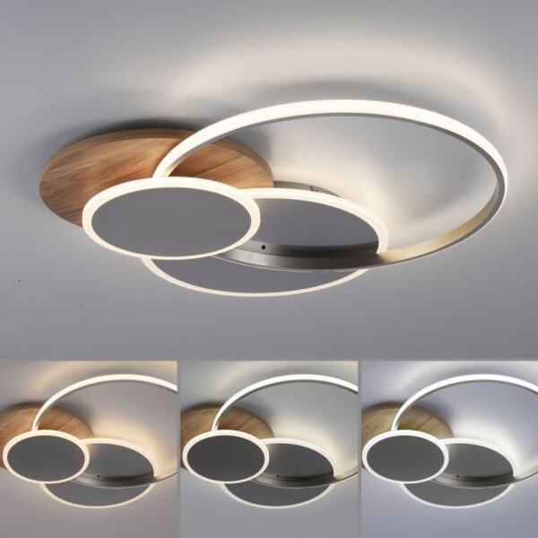 Stylische LED Deckenlampe Holz Ringe 6000 lm dimmbar