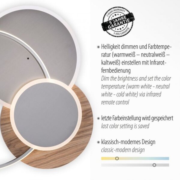 Stylische LED Deckenlampe Holz Ringe 6000 lm dimmbar
