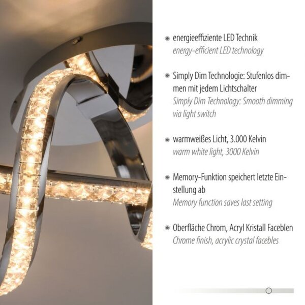 Stilvolle LED Deckenlampe in Chrom dimmbar 30 W L:65 cm