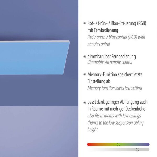 Dimmbare LED Deckenleuchte Fernbedienung Weiß RGB flach