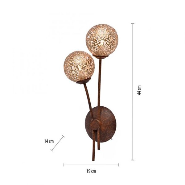 Applique murale rustique brun rouille or H:44 cm G9 2-flmg