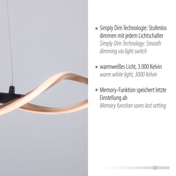 Große LED Hängelampe Schwarz Gold 105 cm 3000 K dimmbar