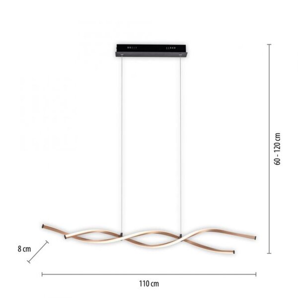 Große LED Hängelampe Schwarz Gold 105 cm 3000 K dimmbar