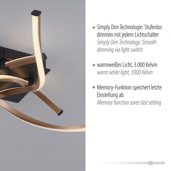 Dimmbare LED Deckenlampe Schwarz Gold L:78 cm 4220 lm