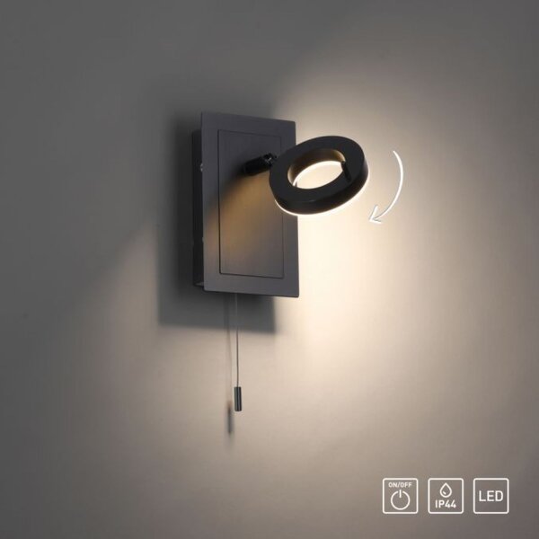 Spot mural à LED avec interrupteur à tirette IP44 réglable 6 W