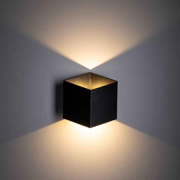 LED Außenlampe Wand Schwarz Metall IP54 3000 K Würfel