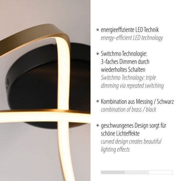 Plafonnier LED métal noir laiton 3000 K intensité lumineuse variable