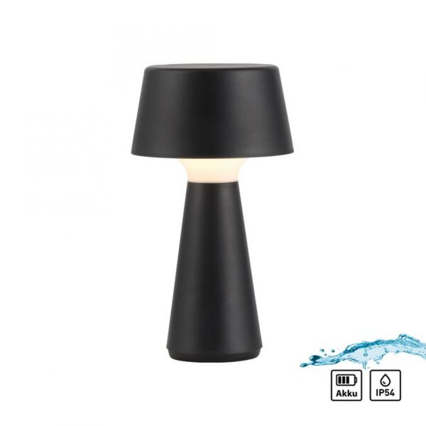 Lampe de table LED rechargeable à intensité variable Touch IP54 noire 28,9 cm