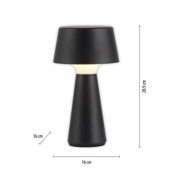 Lampe de table LED rechargeable à intensité variable Touch IP54 noire 28,9 cm