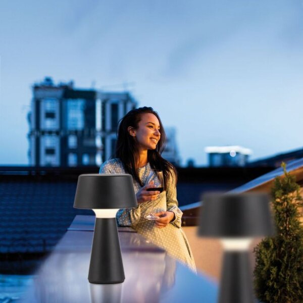 Lampe de table LED rechargeable à intensité variable Touch IP54 noire 28,9 cm