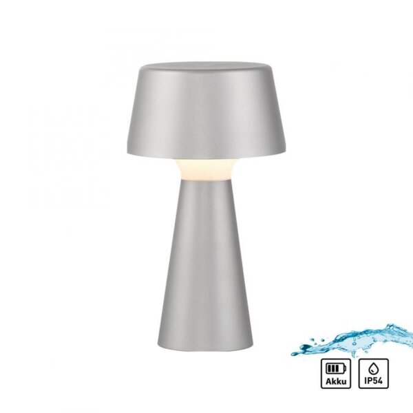 LED Akku Tischlampe dimmbar Touch IP54 28,9 cm Silber