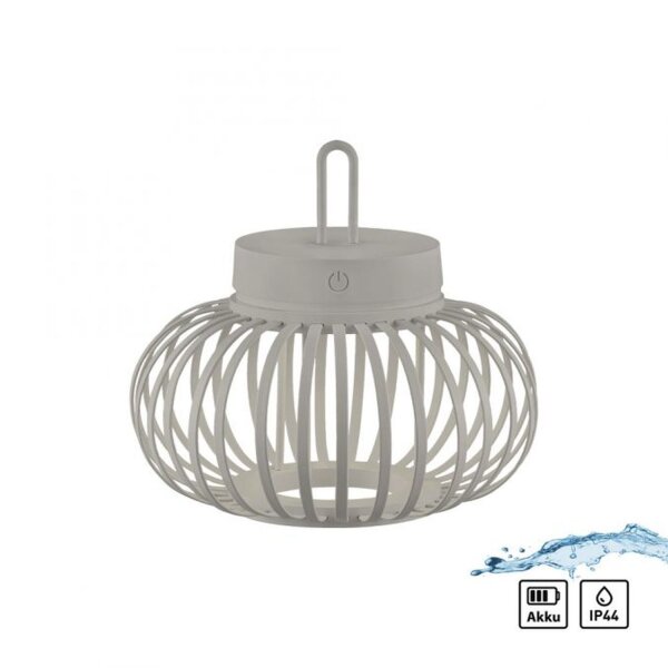 LED Akku Tischlampe Dimmer Touch 22 cm IP44 2 W Greige