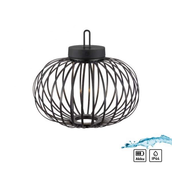 LED Akku Tischleuchte IP44 Schwarz Dimmer Touch 33 cm