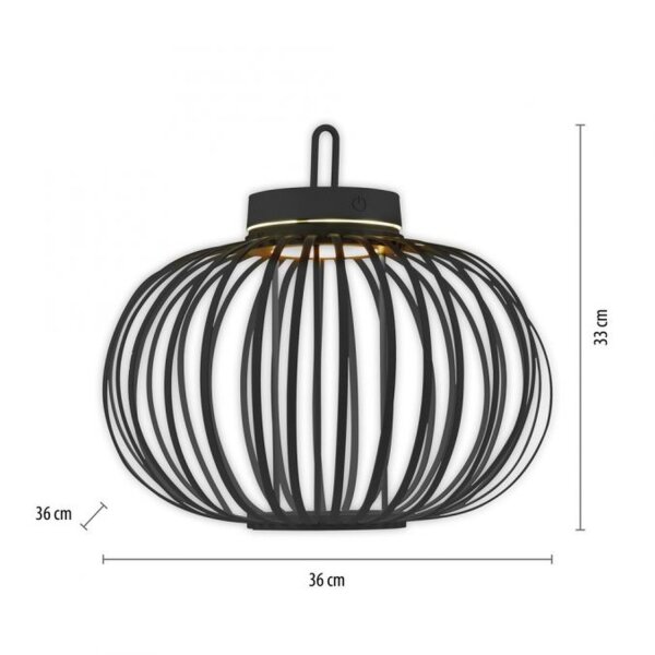 LED Akku Tischleuchte IP44 Schwarz Dimmer Touch 33 cm