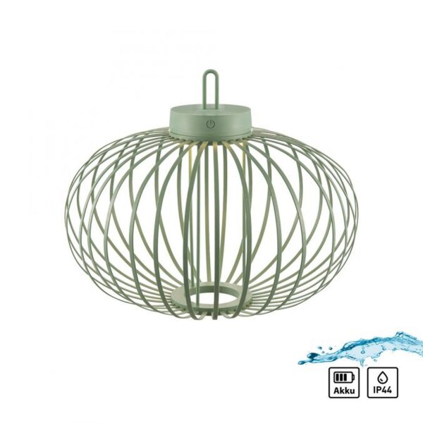 LED Akku Tischlampe IP44 Grün dimmbar Touch 2 W 37 cm
