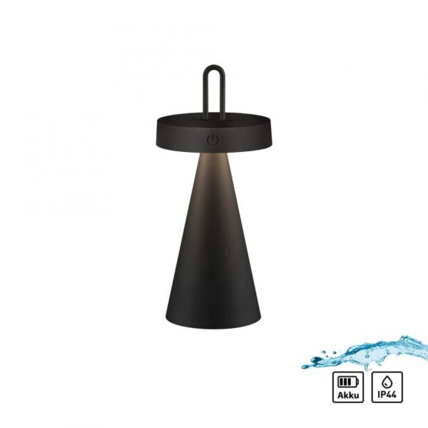 LED Akku Tischlampe Dimmer Touch IP44 28,9 cm Schwarz