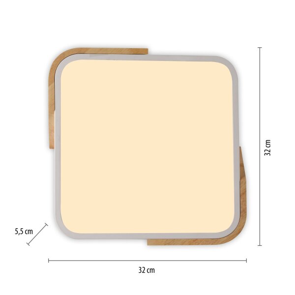 LED Deckenleuchte Holz L:32 cm Weiß Natur 3000 K